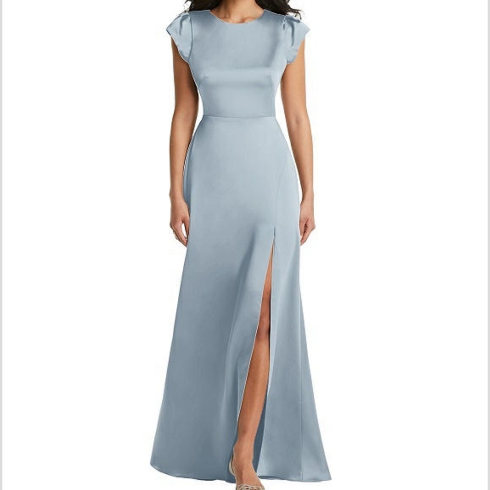 Dessy Shirred Cap Sleeve Maxi Dress with Keyhole Cutout Back